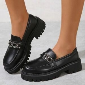 Black lug Sole Grandpa Core Chunky Loafers 90s Vibes Bratz Chain Detail Sz 10W